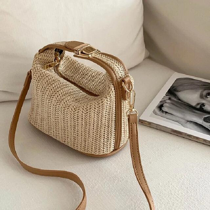 Geflochtene Beige Gras Crossbody Tasche