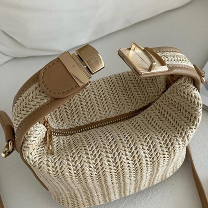 Geflochtene Beige Gras Crossbody Tasche