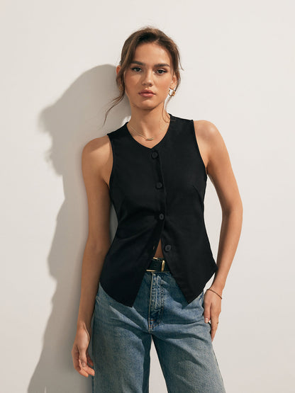 Leinenmischung Button Up Tank Top