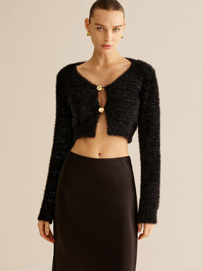 Knopfleiste Fuzzy Crop Cardigan