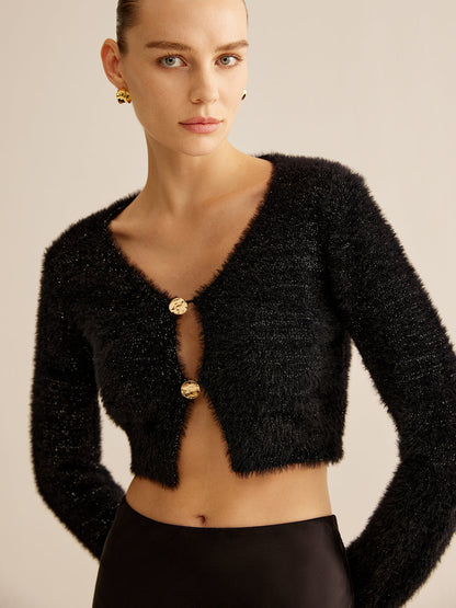 Knopfleiste Fuzzy Crop Cardigan