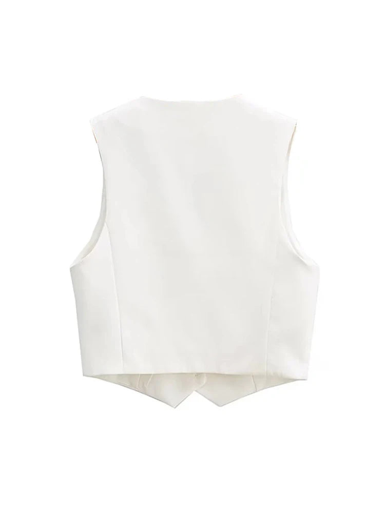 Gekürztes Gilet Vintage V-Ausschnitt Chic Top