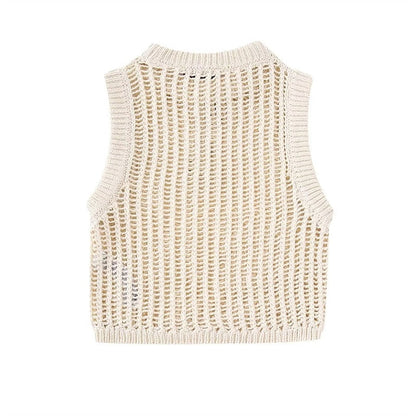 Pleun - Sleeveless Crochet Crop Top with Round Neckline