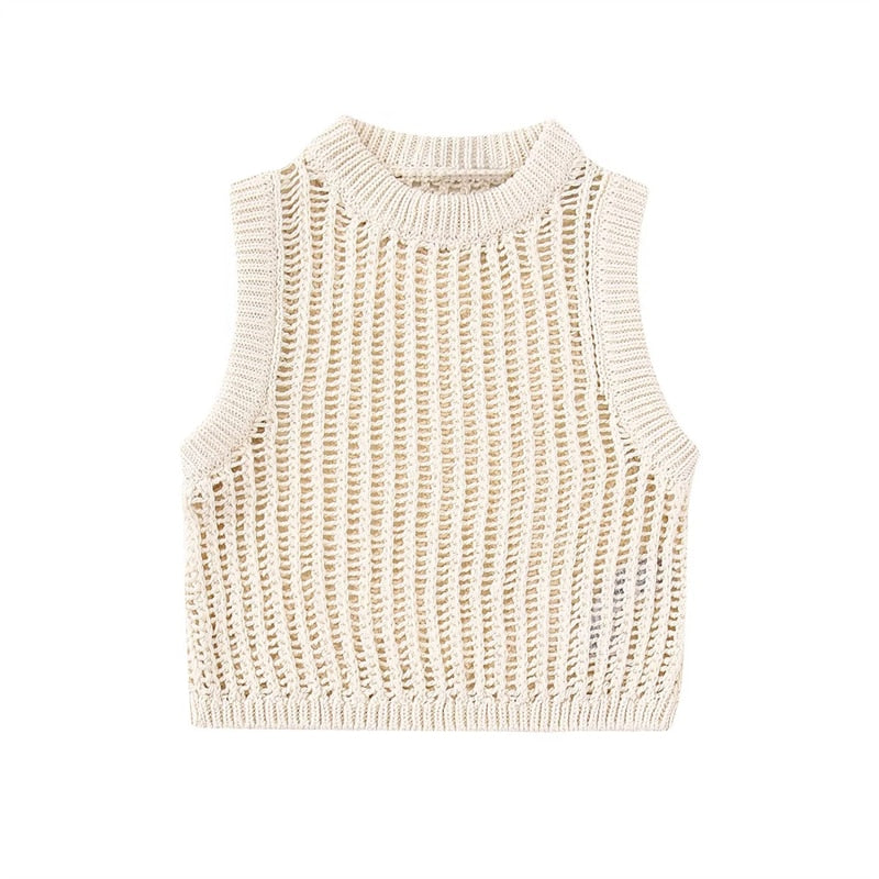 Pleun - Sleeveless Crochet Crop Top with Round Neckline