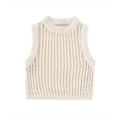 Pleun - Sleeveless Crochet Crop Top with Round Neckline