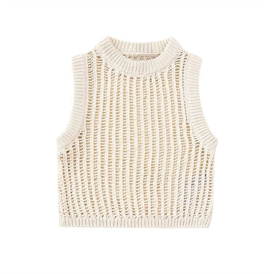 Pleun - Sleeveless Crochet Crop Top with Round Neckline