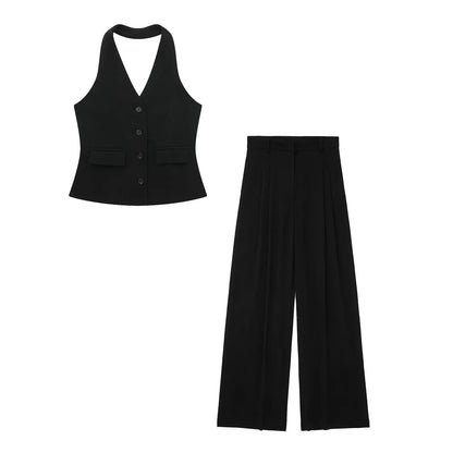 Lässiges Halter Chic Oberteile und Hosen Set