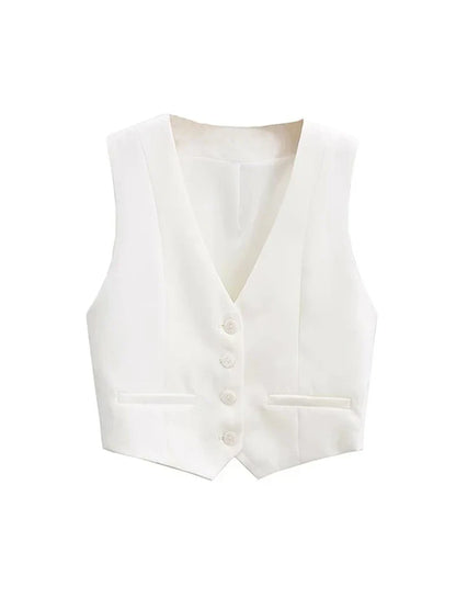 Gekürztes Gilet Vintage V-Ausschnitt Chic Top