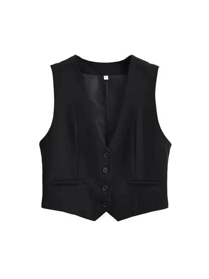 Gekürztes Gilet Vintage V-Ausschnitt Chic Top