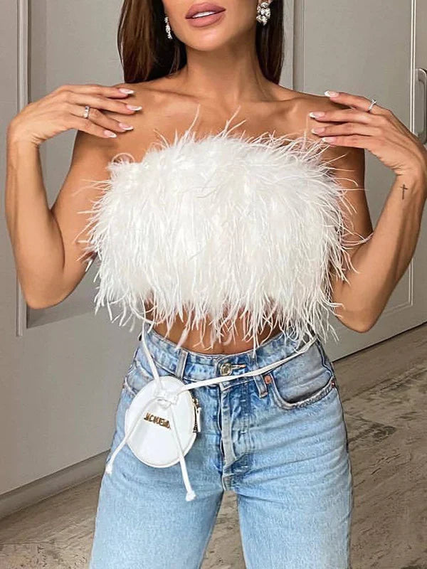 Boho - Bandeau-Top mit Federn